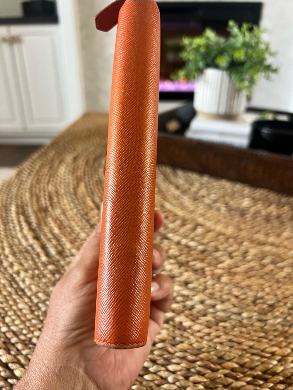 PRADA Orange Saffiano Leather Zip Around Continental Wallet - Picture 4 of 15